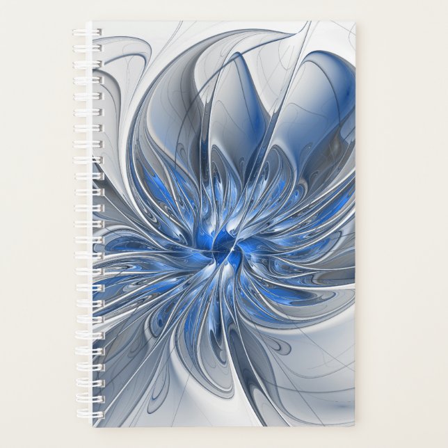 Abstract Blue Gray Watercolor Fractal Art Flower Planner (Front)
