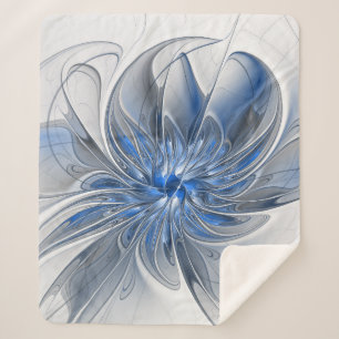 Abstract Blue Gray Watercolor Fractal Art Flower Sherpa Blanket