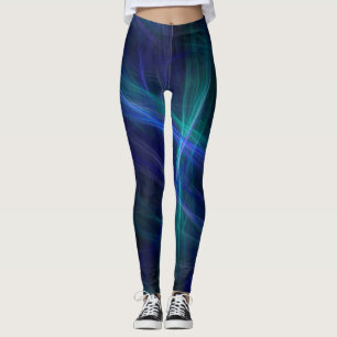 Abstract Blue Green Black Fractal Mist Leggings