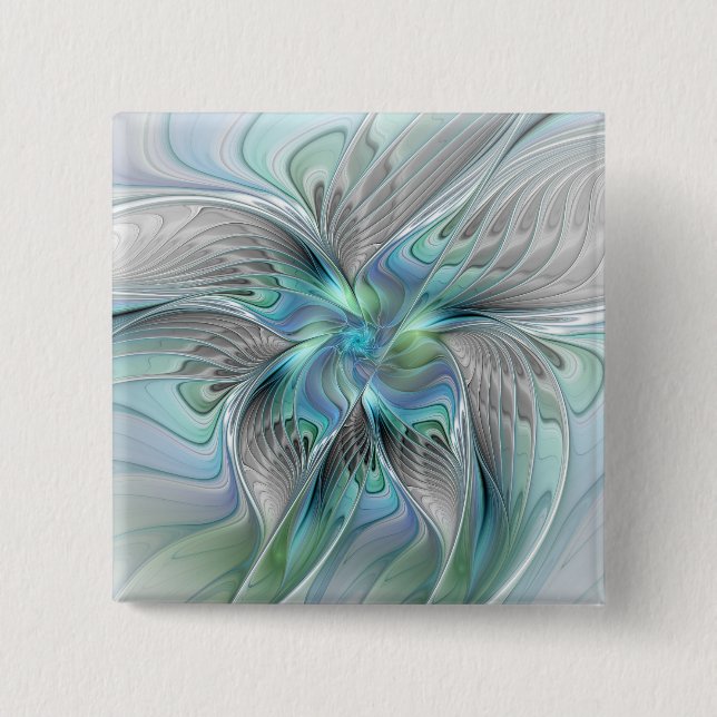 Abstract Blue Green Butterfly Fantasy Fractal Art 15 Cm Square Badge (Front)