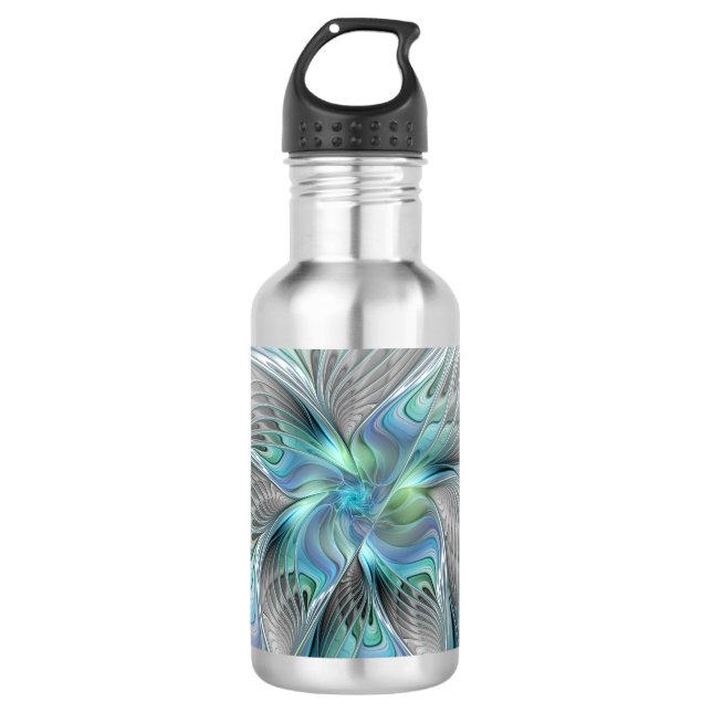 Abstract Blue Green Butterfly Fantasy Fractal Art 532 Ml Water Bottle (Front)