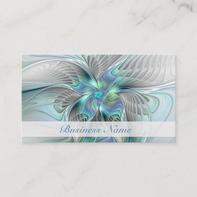 Abstract Blue Green Butterfly Fantasy Fractal Art Business Card (Front)