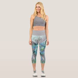 Abstract Blue Green Butterfly Fantasy Fractal Art Capri Leggings