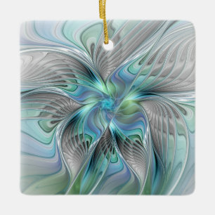 Abstract Blue Green Butterfly Fantasy Fractal Art Ceramic Ornament
