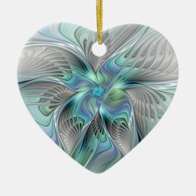 Abstract Blue Green Butterfly Fantasy Fractal Art Ceramic Tree Decoration (Front)