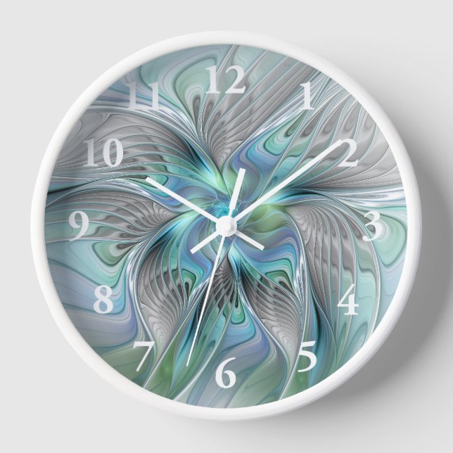 Abstract Blue Green Butterfly Fantasy Fractal Art Clock (Front)