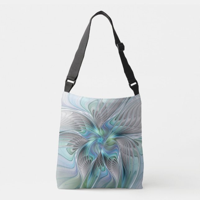 Abstract Blue Green Butterfly Fantasy Fractal Art Crossbody Bag (Front)