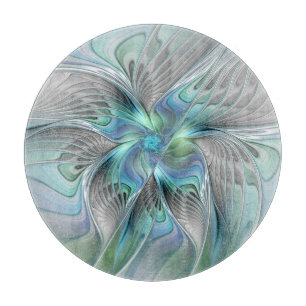 Abstract Blue Green Butterfly Fantasy Fractal Art Cutting Board