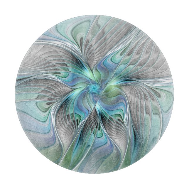 Abstract Blue Green Butterfly Fantasy Fractal Art Cutting Board (Front)