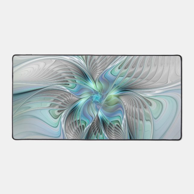 Abstract Blue Green Butterfly Fantasy Fractal Art Desk Mat (Front)