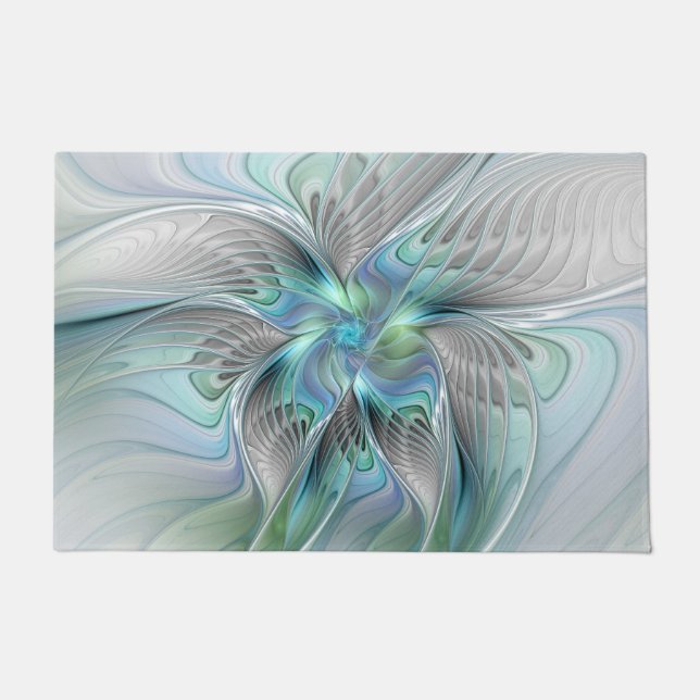 Abstract Blue Green Butterfly Fantasy Fractal Art Doormat (Front)