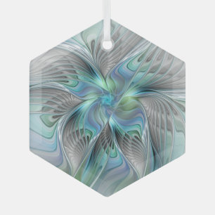 Abstract Blue Green Butterfly Fantasy Fractal Art Glass Tree Decoration