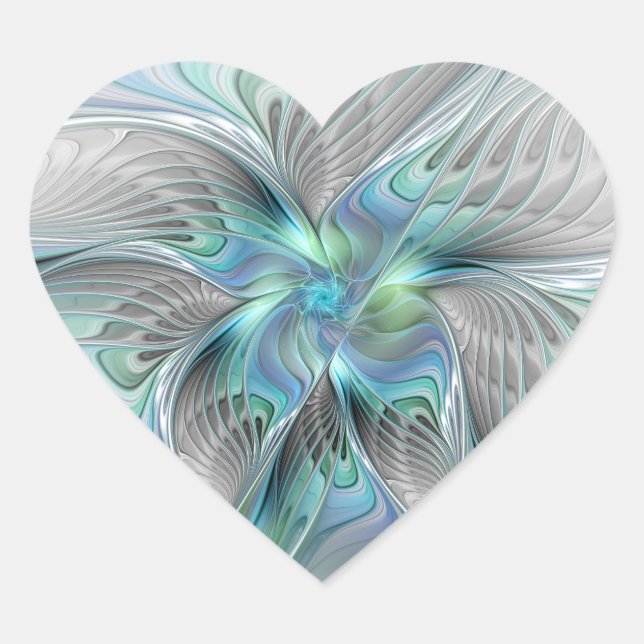 Abstract Blue Green Butterfly Fantasy Fractal Art Heart Sticker (Front)