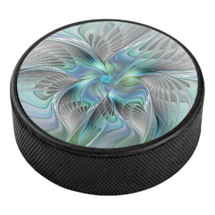 Abstract Blue Green Butterfly Fantasy Fractal Art Hockey Puck