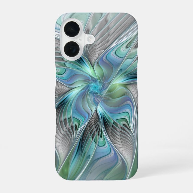 Abstract Blue Green Butterfly Fantasy Fractal Art iPhone 16 Case (Back)