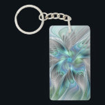 Abstract Blue Green Butterfly Fantasy Fractal Art Key Ring<br><div class="desc">Modern abstract blue green fantasy butterfly.
Design for your rectangle keychain and more.</div>