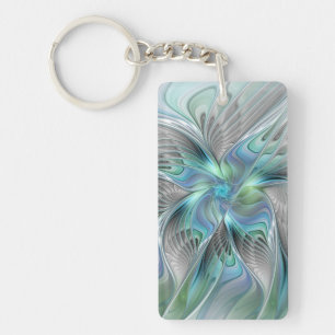 Abstract Blue Green Butterfly Fantasy Fractal Art Key Ring
