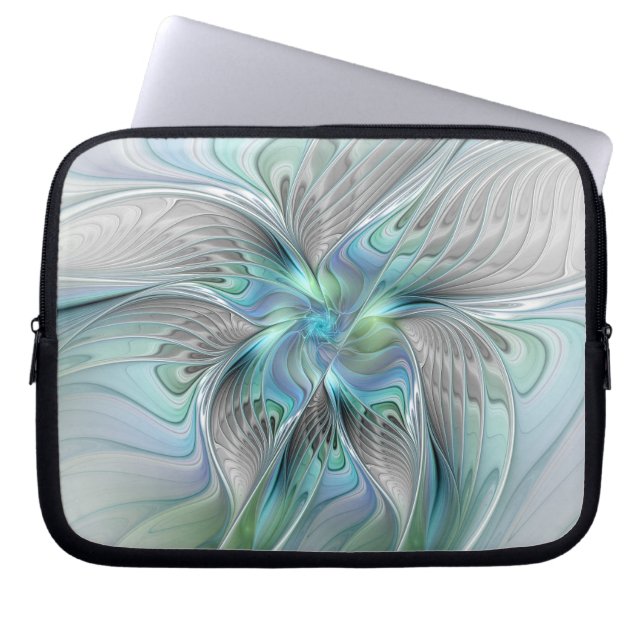 Abstract Blue Green Butterfly Fantasy Fractal Art Laptop Sleeve (Front)
