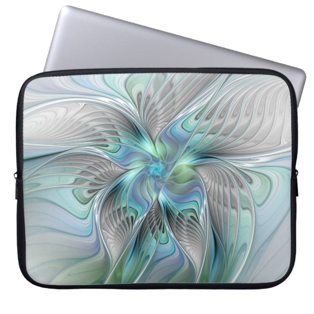 Abstract Blue Green Butterfly Fantasy Fractal Art Laptop Sleeve (Front)