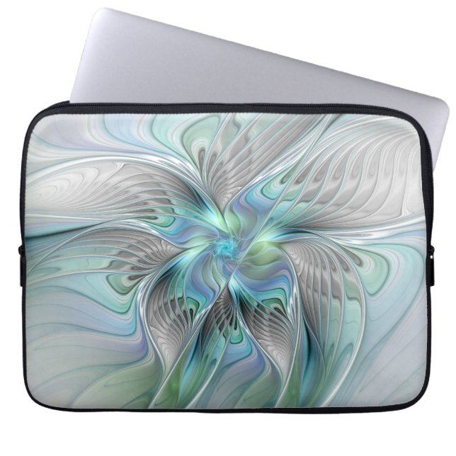 Abstract Blue Green Butterfly Fantasy Fractal Art Laptop Sleeve (Front)