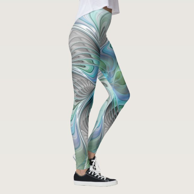 Abstract Blue Green Butterfly Fantasy Fractal Art Leggings (Right)