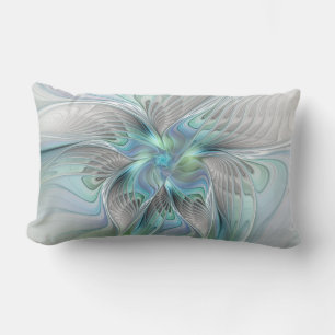 Abstract Blue Green Butterfly Fantasy Fractal Art Lumbar Cushion