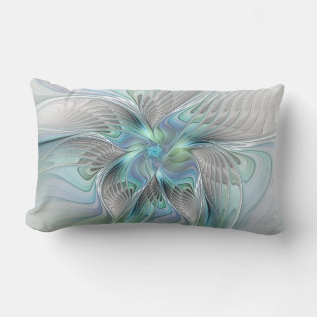 Abstract Blue Green Butterfly Fantasy Fractal Art Lumbar Cushion (Front)