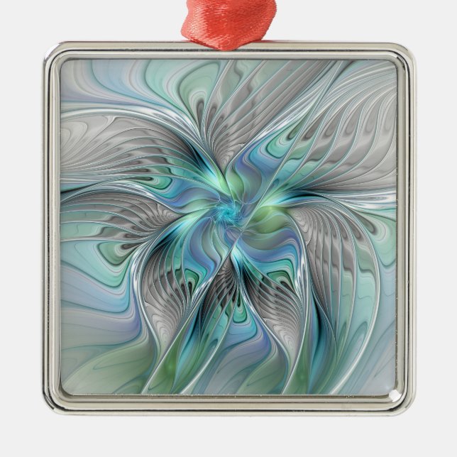 Abstract Blue Green Butterfly Fantasy Fractal Art Metal Tree Decoration (Front)