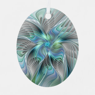 Abstract Blue Green Butterfly Fantasy Fractal Art Metal Tree Decoration