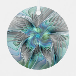 Abstract Blue Green Butterfly Fantasy Fractal Art Metal Tree Decoration