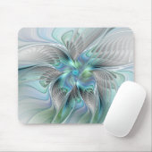 Abstract Blue Green Butterfly Fantasy Fractal Art Mouse Mat (With Mouse)
