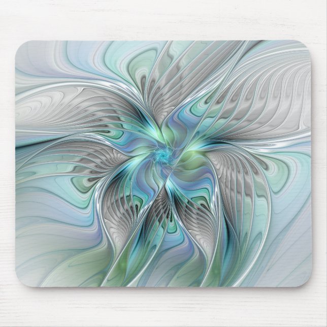 Abstract Blue Green Butterfly Fantasy Fractal Art Mouse Mat (Front)