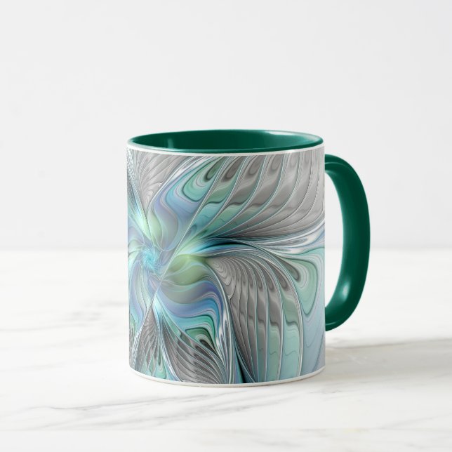 Abstract Blue Green Butterfly Fantasy Fractal Art Mug (Front Right)