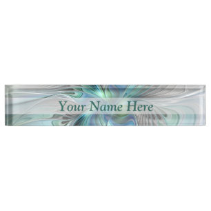 Abstract Blue Green Butterfly Fantasy Fractal Art Nameplate