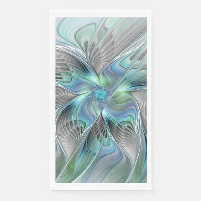 Abstract Blue Green Butterfly Fantasy Fractal Art Napkin (Front)