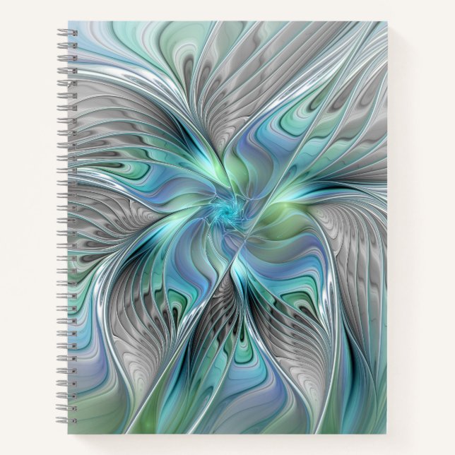 Abstract Blue Green Butterfly Fantasy Fractal Art Notebook (Front)
