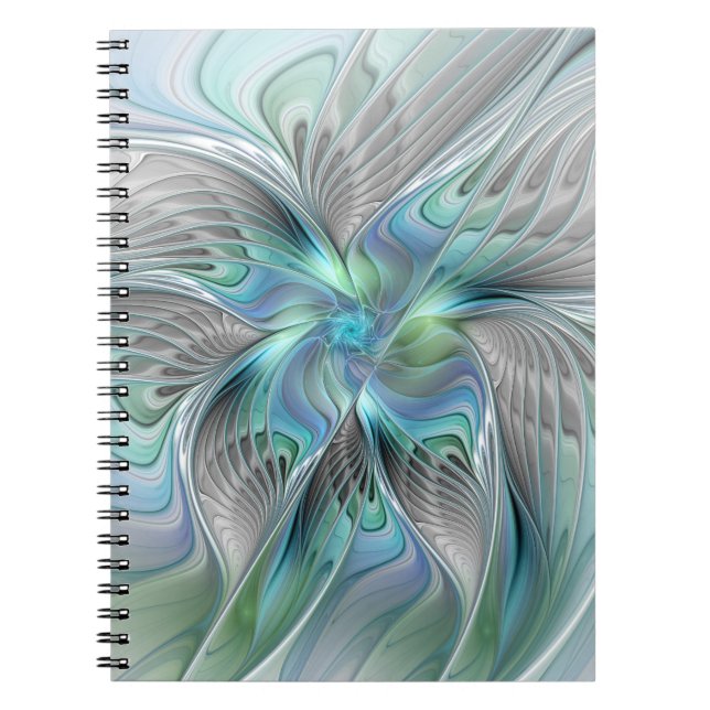 Abstract Blue Green Butterfly Fantasy Fractal Art Notebook (Front)