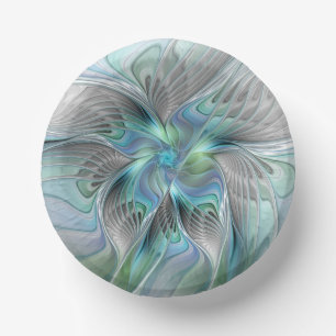 Abstract Blue Green Butterfly Fantasy Fractal Art Paper Plate