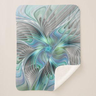 Abstract Blue Green Butterfly Fantasy Fractal Art Sherpa Blanket