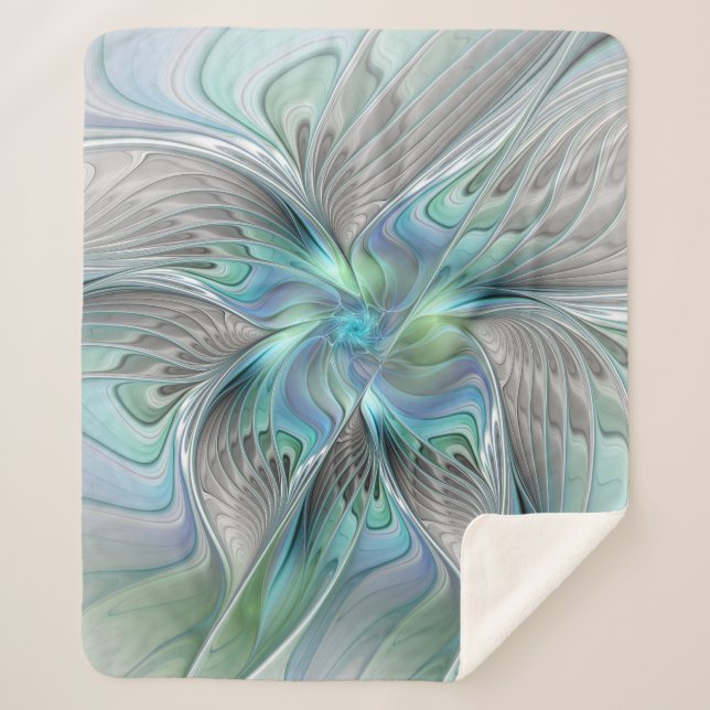 Abstract Blue Green Butterfly Fantasy Fractal Art Sherpa Blanket (Front)
