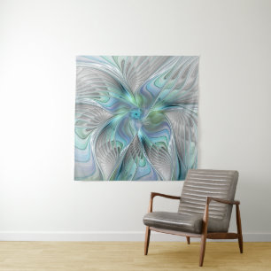 Abstract Blue Green Butterfly Fantasy Fractal Art Tapestry