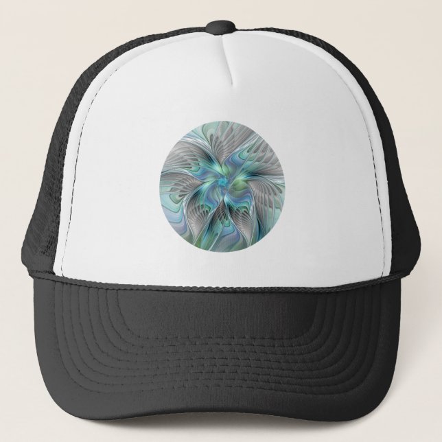 Abstract Blue Green Butterfly Fantasy Fractal Art Trucker Hat (Front)