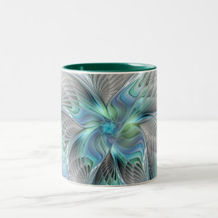 Abstract Blue Green Butterfly Fantasy Fractal Art Two-Tone Coffee Mug