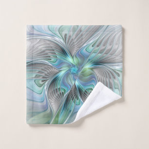 Abstract Blue Green Butterfly Fantasy Fractal Art Wash Cloth