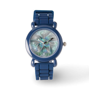 Abstract Blue Green Butterfly Fantasy Fractal Art Watch
