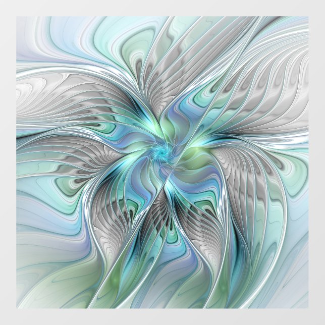 Abstract Blue Green Butterfly Fantasy Fractal Art Window Cling (Sheet)