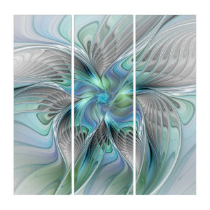 Abstract Blue Green Butterfly Fantasy Fractal Triptych