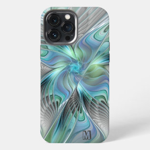 Abstract Blue Green Butterfly Fractal Art Monogram iPhone 13 Pro Max Case