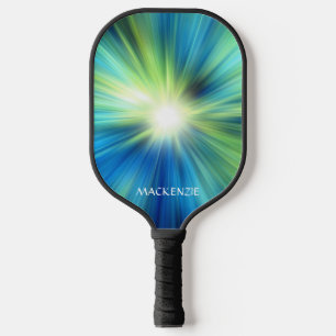 Abstract Blue Green Colour Burst Personalised Pickleball Paddle