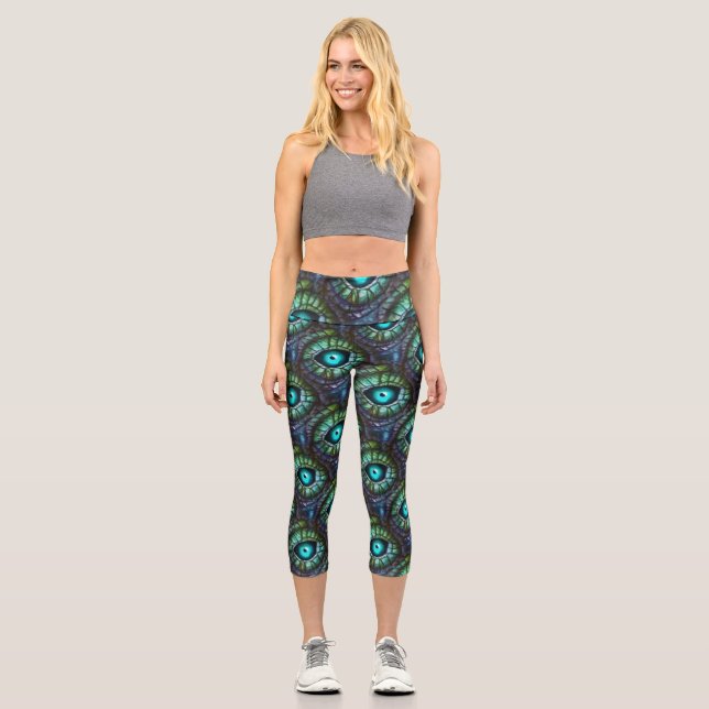 Abstract Blue Green Eye Capri Leggings (Front)